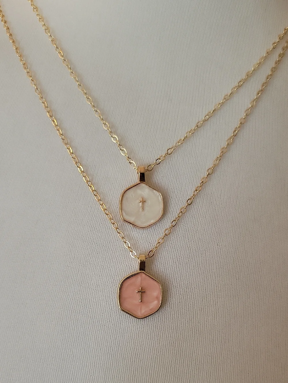 Pearly Enamel Christian Cross Pendant Necklace, Choice Of Color